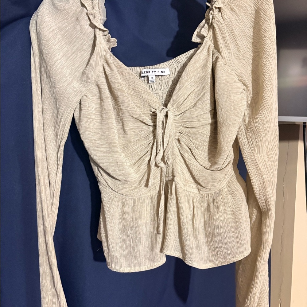 Cream Ruched Blouse by